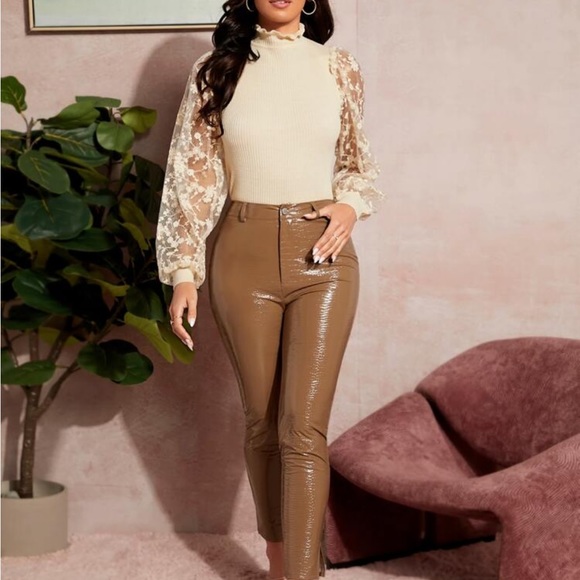 Cozy Frilled Neck Sheer Mesh Long Sleeve Sweater Top - Picture 8 of 8